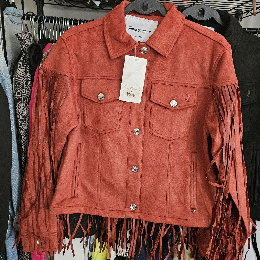 NWT Juicy Couture Rust Fringe Trucker Jacket - M - Picture 5 of 10